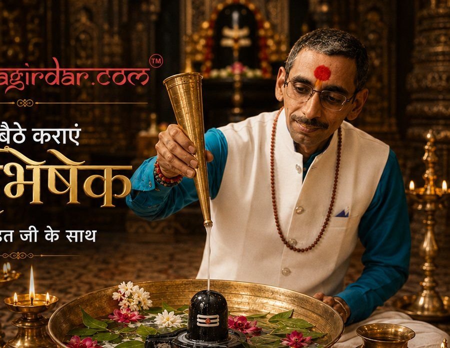 Achary Lokesh Jagirdar performing Rudra Abhishek ritual